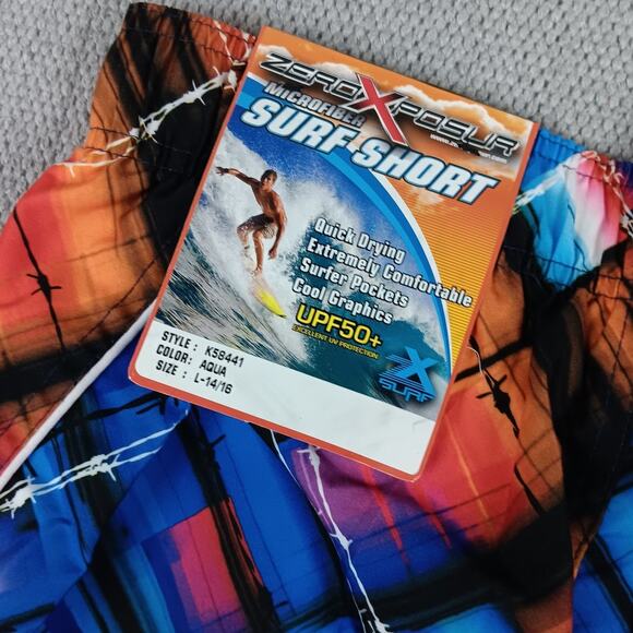 ZeroXposur Swim Trunks Boys Large 14-16 Red/Blue Pattern Drawstring Lined UPF50+ - Picture 7 of 12